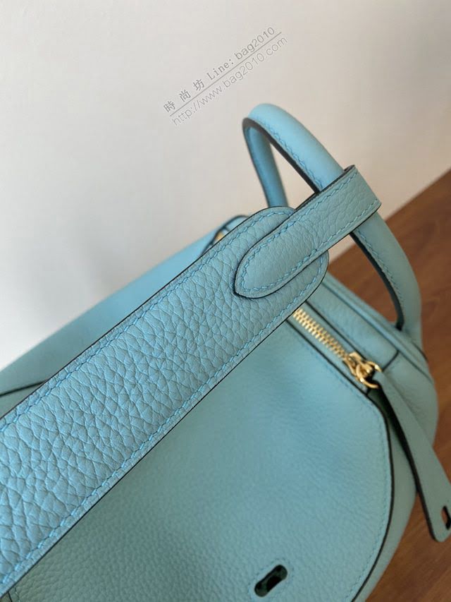 Hermes女包 愛馬仕lindy togo皮 金扣 銀扣 Hermes手提肩背包 瑪卡龍藍  am1952
